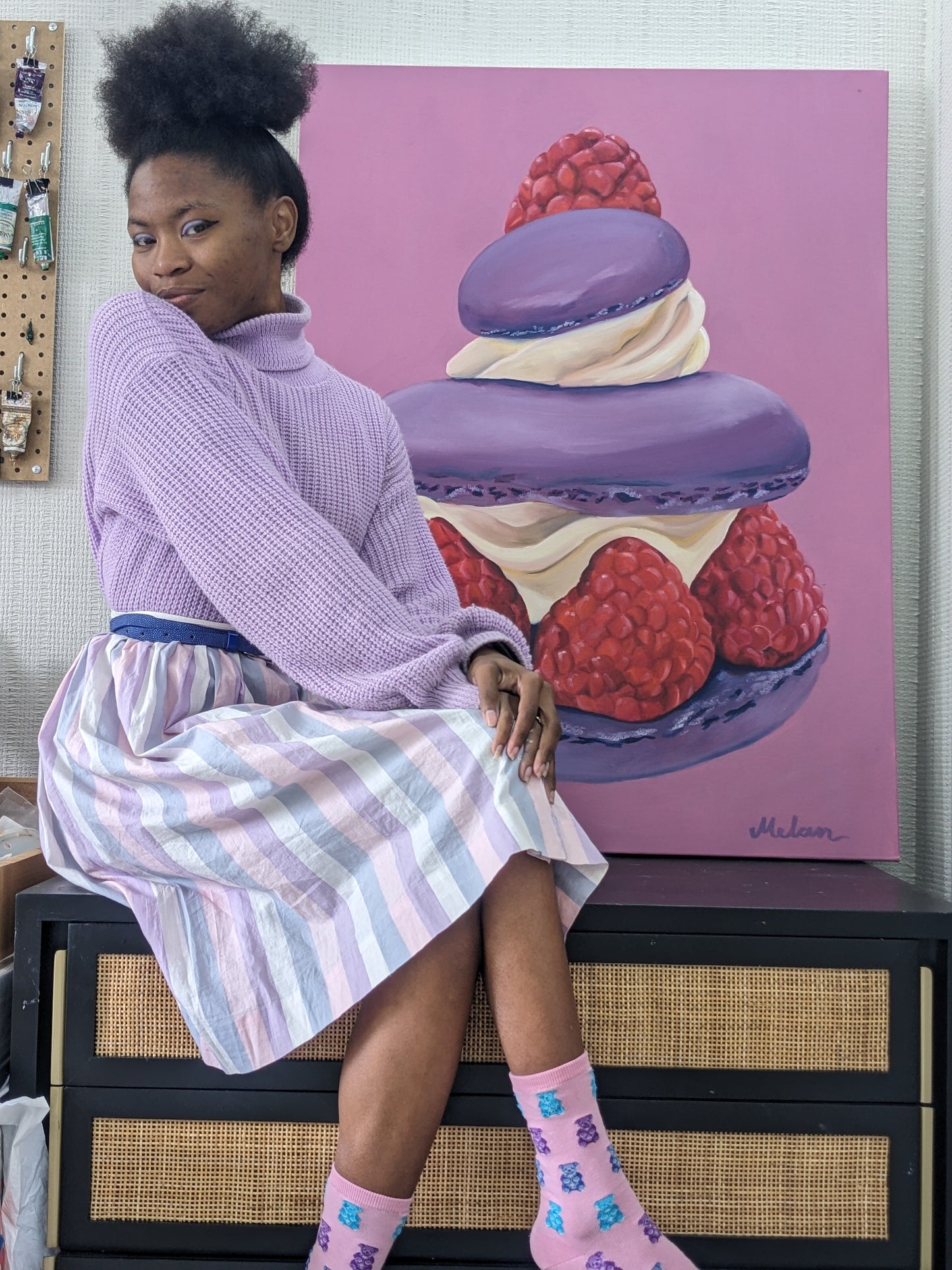 Raspberry Macaron--Original Canvas